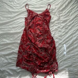 Satin Bandana Print Double Ruched Bodycon Dress